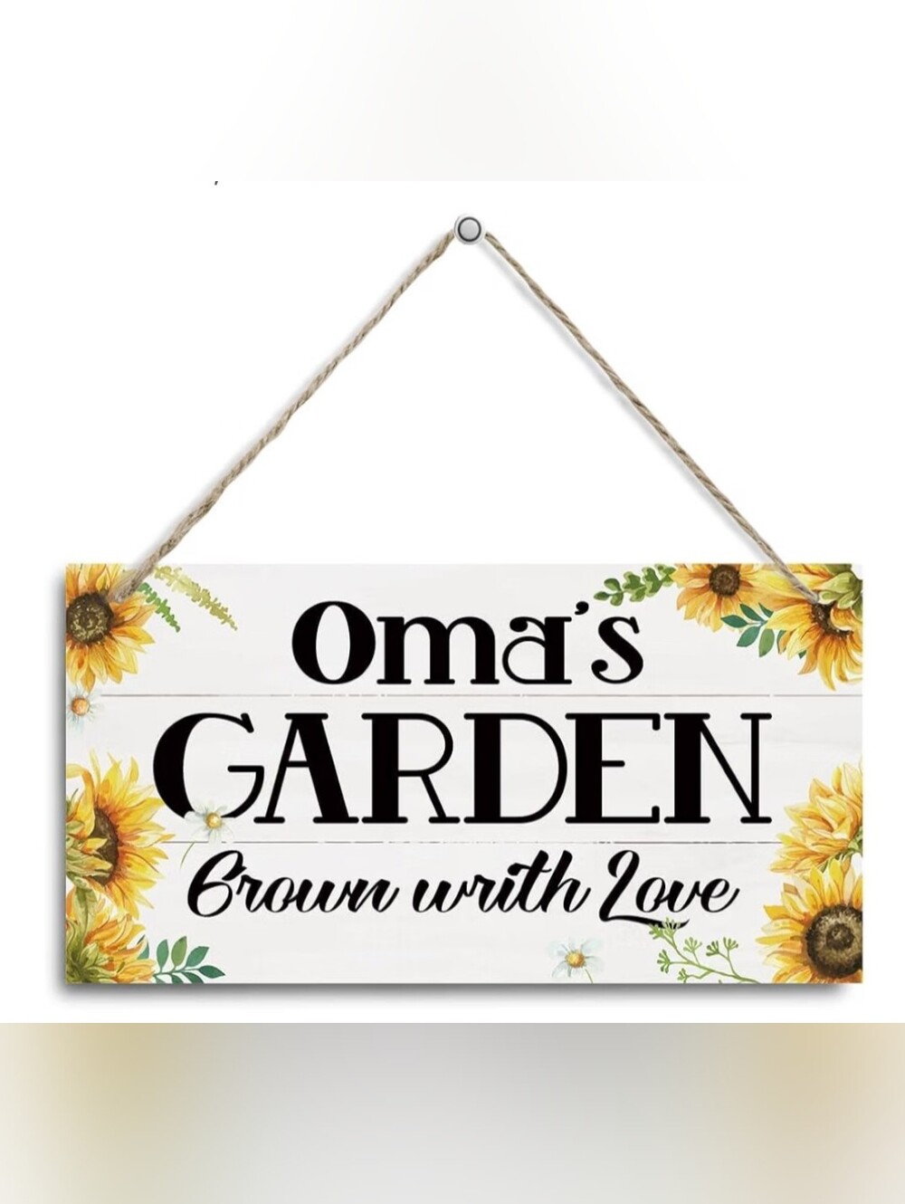 BNWT Oma's Garden Hanging Wall Sign - White with Yellow Sunflowers